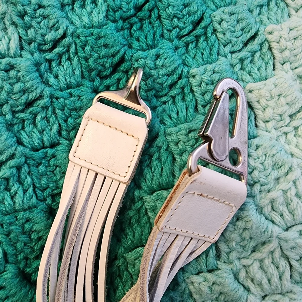 Vintage white leather wide belt bead embellished